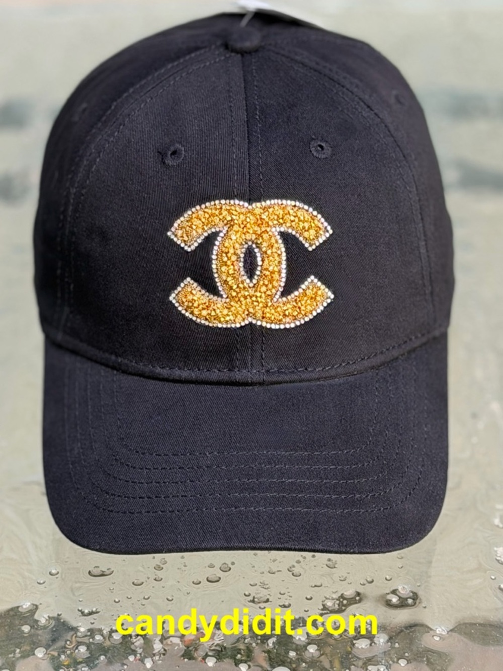 Beautiful Handmade Designer Look Ball Cap With Golden Crystal Logo Focal Point